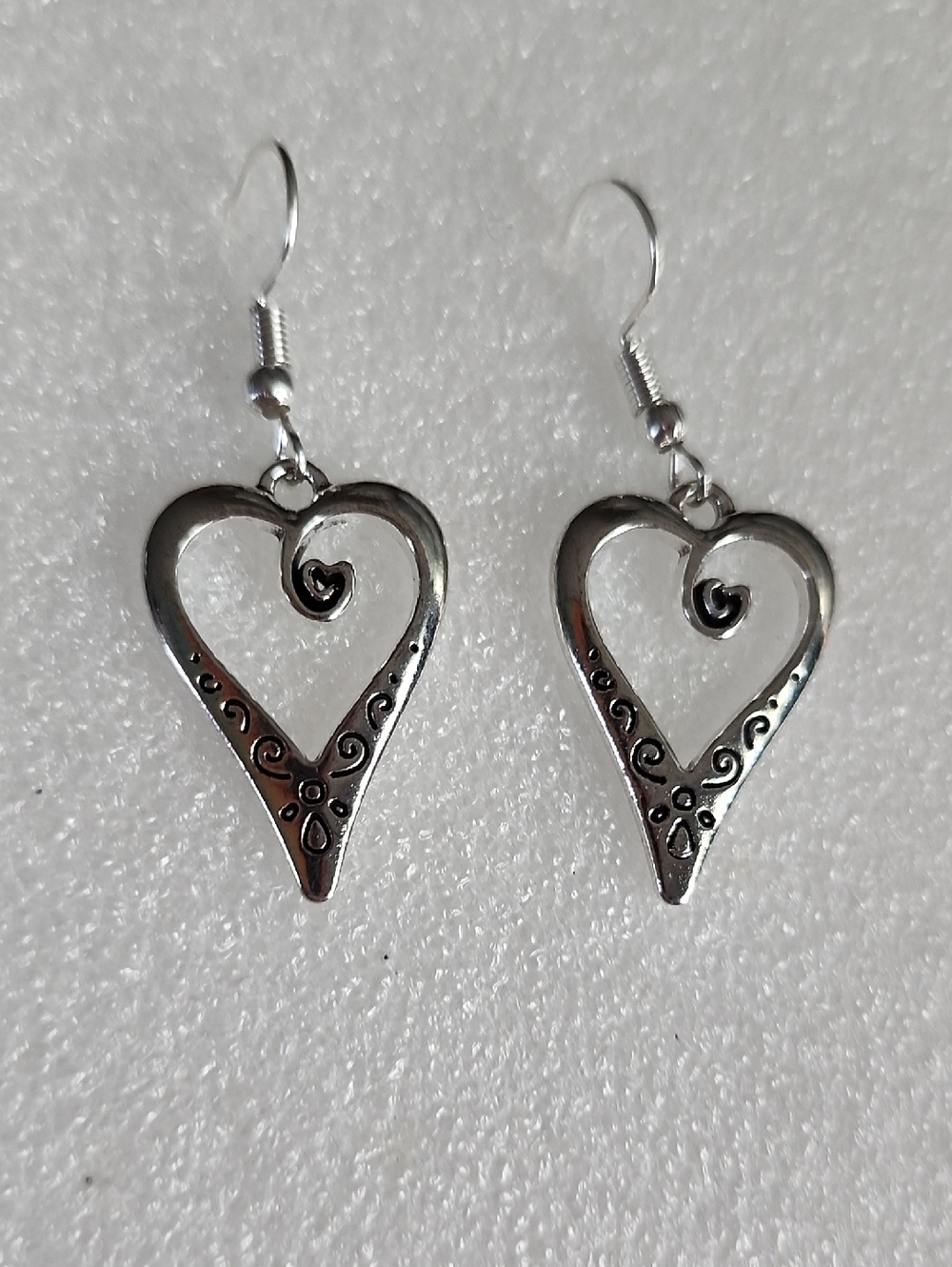 Hand Crafted Silver Heart Filigree Dangle Earrings